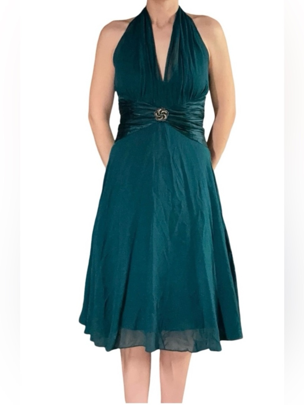 100 silk maggy London Teal One-Shoulder Cocktail Dress with Embellished Waist